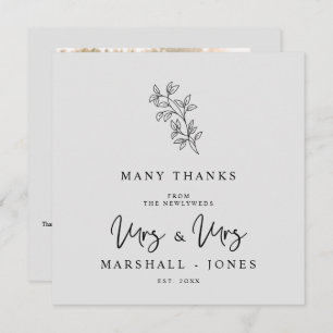 MRS & MRS Wedding Black Fancy Minimalist Branches Thank You Card