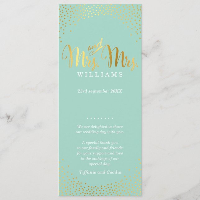 MRS & MRS WEDDING PROGRAM glam gold confetti mint Programme (Front)