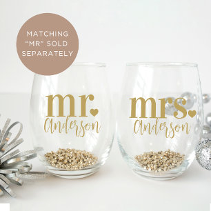 MRS. Name Personalised Wedding Stemless Wine Glass