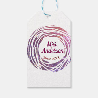 Mrs name pink mauve border since year wedding brid gift tags
