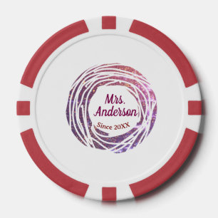 Mrs name pink mauve border since year wedding brid poker chips