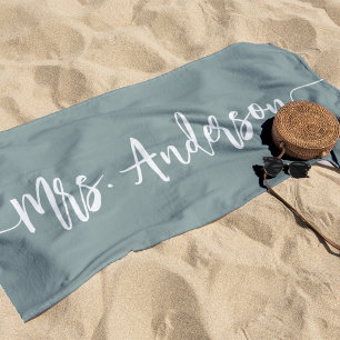 Mrs. New Name Bride Wedding Honeymoon Beach Towel
