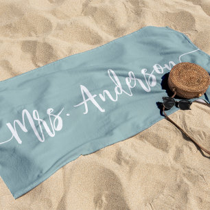 Mrs. New Name Bride Wedding Honeymoon Beach Towel