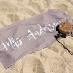 Mrs. New Name Bride Wedding Honeymoon Beach Towel