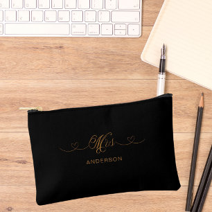 Mrs newlywed black gold accessory pouch