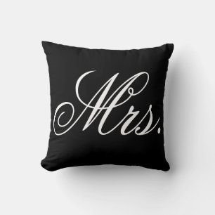 Mrs. newlywed bride typography black and white cushion