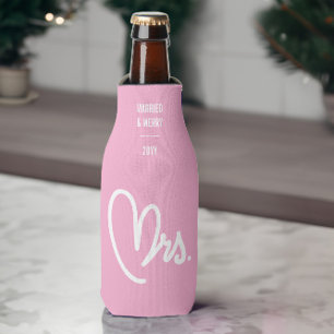 Mrs Newlywed Custom Text Pink Bottle Cooler
