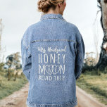 Mrs Newlywed Honeymoon Road Trip Womens Denim Jacket<br><div class="desc">Congrats on your wedding! 🎉 Your new love is going to keep you warm and cosy,  just like this denim jacket will. 💖 Customise the hearts with your initials,  add your new married name and cherish your shared journey in life. Enjoy the road trip of togetherness!💑</div>