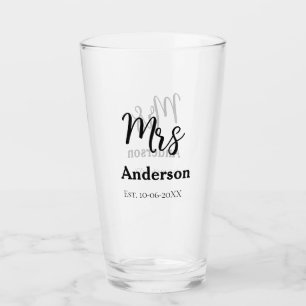 Mrs newlywed wife bride name date year est. Simple Glass