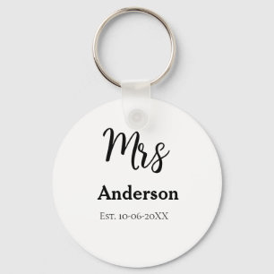 Mrs newlywed wife bride name date year est. Simple Key Ring