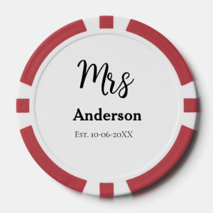 Mrs newlywed wife bride name date year est. Simple Poker Chips