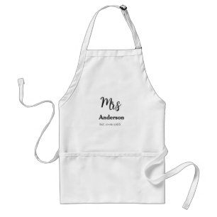 Mrs newlywed wife bride name date year est. Simple Standard Apron