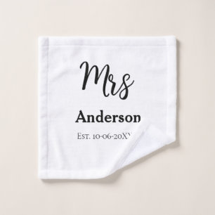 Mrs newlywed wife bride name date year est. Simple Wash Cloth