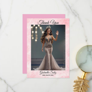 Mrs Pageant Thank You Card Elegant Pink Marble