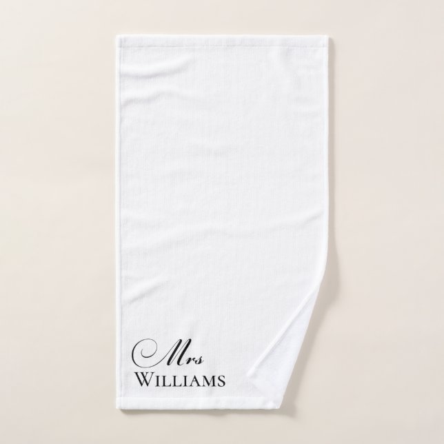 Mrs Personalised Name White Black Hand Towel (Hand Towel)