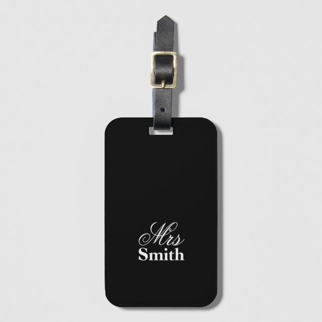 Mrs Personalised Name White Black Travel Luggage Tag (Front Vertical)