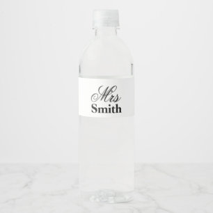 Mrs Personalised Name White Black Water Bottle Label