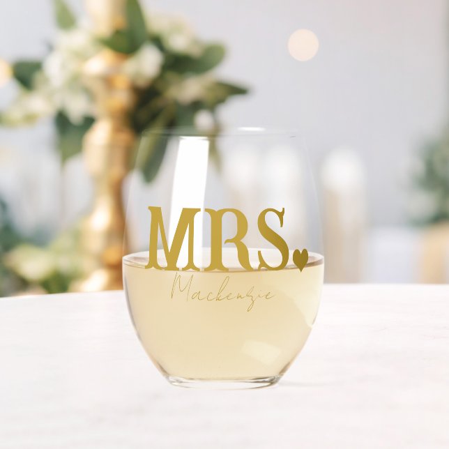 Mrs Personalised Newly Weds Stemless Wine Glass (Insitu (Wedding))