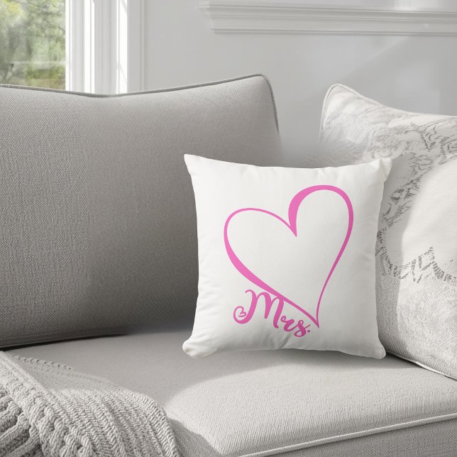 Mrs. Pink Heart Throw Pillow (Creator Uploaded)