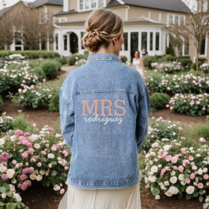 Mrs Pink Letters Personalised Elegant Bride Denim Jacket