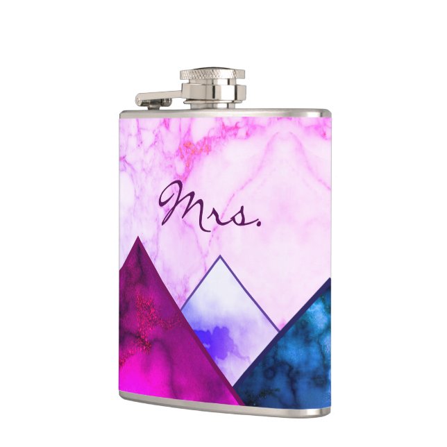 Mrs. Rainbow Marble Mountains Colour Block Custom Hip Flask (Left)