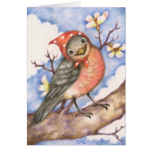 Mrs. Robin - Cute Bird Art Card (Front)