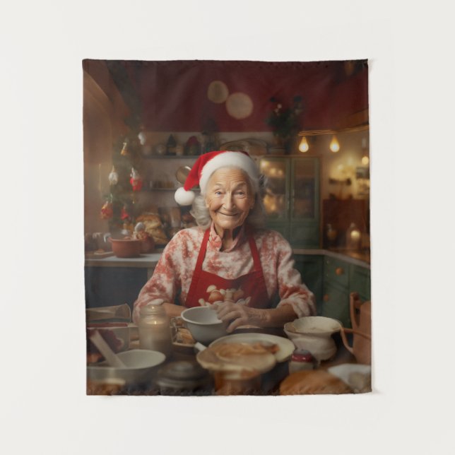 Mrs Santa Baking Cake Tapestry (Front)