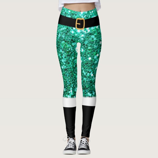 Mrs. Santa Claus green glitter Leggings (Front)