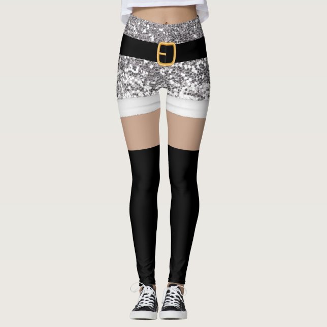 Mrs Santa Claus Silver glitter Leggings (Front)