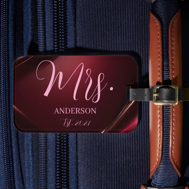 Mrs Script Custom Name Newlywed Honeymoon Luggage  Tag (Front Insitu 4)