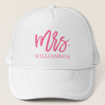 Mrs. Script Personalised Trucker Hat<br><div class="desc">Show off your new last name with this pretty hat featuring a modern brush script in hot pink.</div>