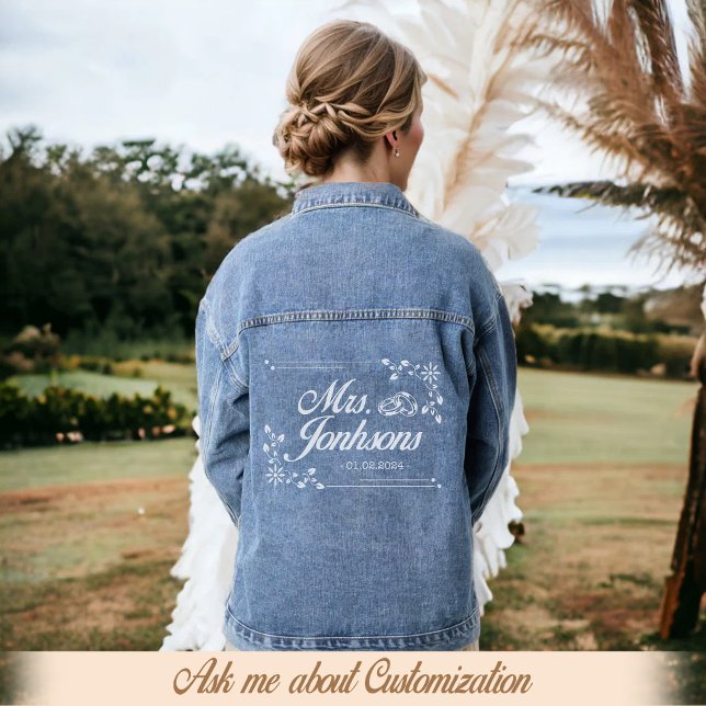 Mrs Script White Frame Bride's Name Wedding Bride  Denim Jacket (Creator Uploaded)