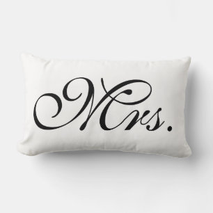 Mrs Scroll Text In Black And White Lumbar Cushion