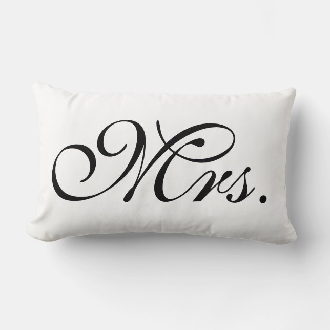 Mrs Scroll Text In Black And White Lumbar Cushion (Front)
