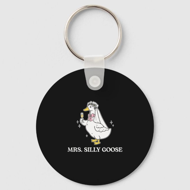 Mrs silly bride goose couple matching wedding key ring (Front)