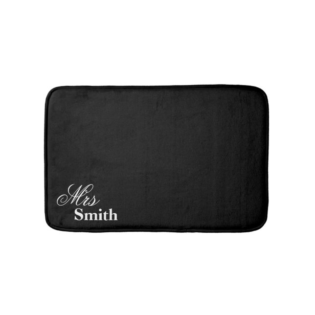 Mrs Smith Black White Add your own Name Bath Mat (Front)