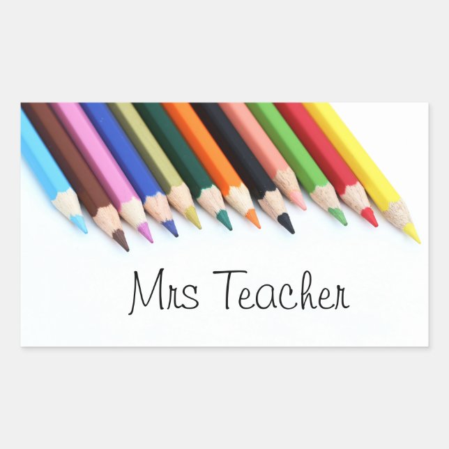 Mrs Teacher colour pencils Rectangular Sticker (Front)