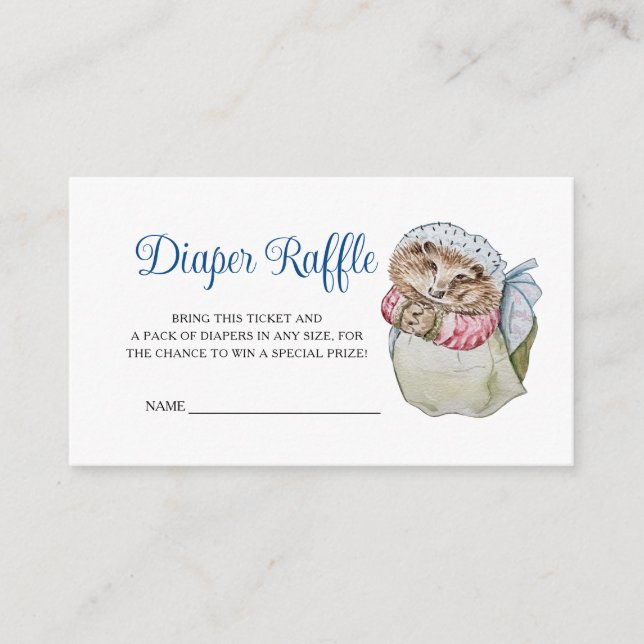 Mrs Tiggy Winkle Baby Shower Diaper Raffle Enclosure Card (Front)