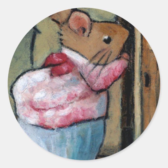 MRS TITTLEMOUSE (in Oil Pastel) After B. Potter Classic Round Sticker (Front)
