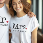 Mrs Vintage Black Personalised Wedding Monogram Tri-Blend Shirt<br><div class="desc">Custom last name shirt for the Mrs or Future Mrs. Features vintage typewriter style text in black with a red heart accent. Visit our store for the matching Mr shirt - these make a unique wedding gift,  and perfect for the couple to wear on the honeymoon!</div>