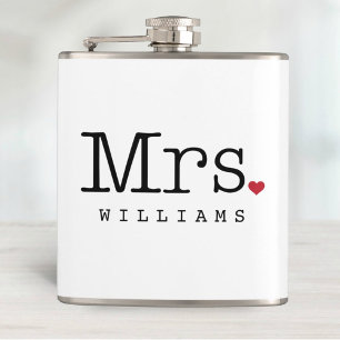 Mrs Vintage Typewriter Wedding Monogram Hip Flask