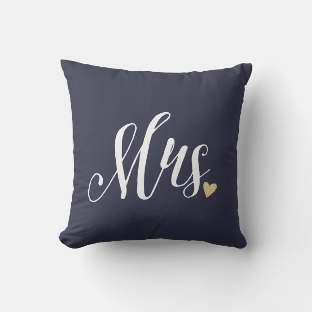 Mrs. Wedding and Anniversary Blue Cushion (Front)