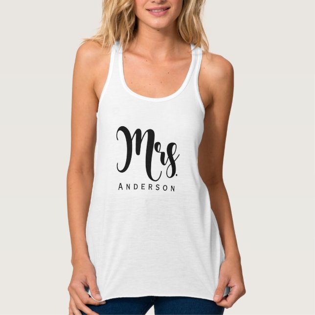 Mrs. Wedding Engagement Name black modern script Singlet (Front)