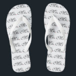 Mrs. Wife Bride His Hers Newly Weds Jandals<br><div class="desc">Mr. and Mrs. Husband Wife His Hers Newly Weds on a custom set of flip flops to wear or to share. Embroidery designs you can easily personalise are available in a selection of popular colour options. Use the "Ask this Designer" link to contact us with your special design requests or...</div>