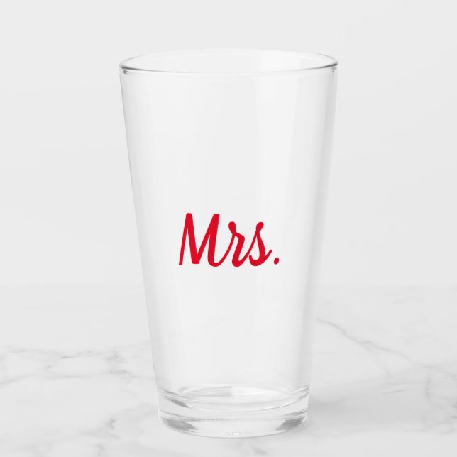 Mrs Wife Couple Monogram Red Bold Custom Glass (Front)