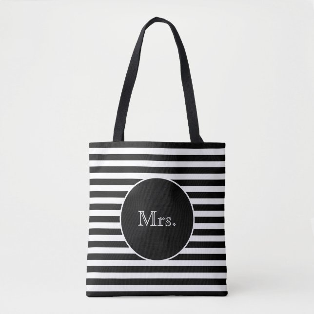 Mrs. with Black & White Stripes Tote Bag (Front)
