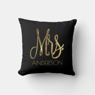 Mrs. Your Name Gold Look Typography Elegant Script Cushion