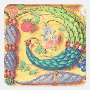 Ms 134 Illuminated letter `P' decorated with flowe Square Sticker