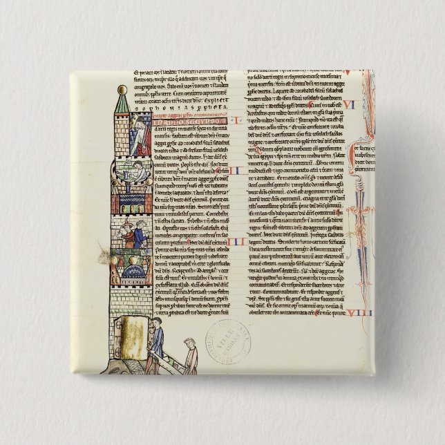 Ms 21 f.167v Construction of a Tower 15 Cm Square Badge (Front)