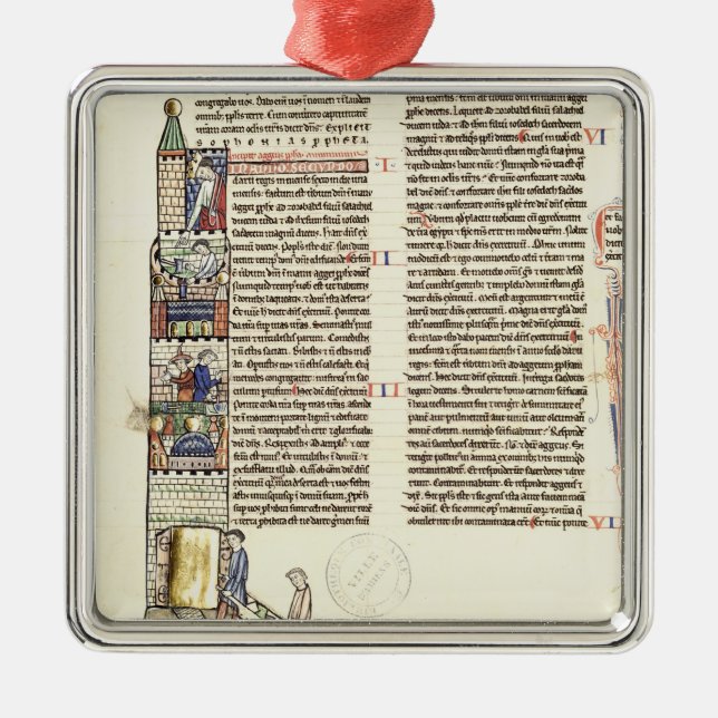 Ms 21 f.167v Construction of a Tower Metal Tree Decoration (Front)